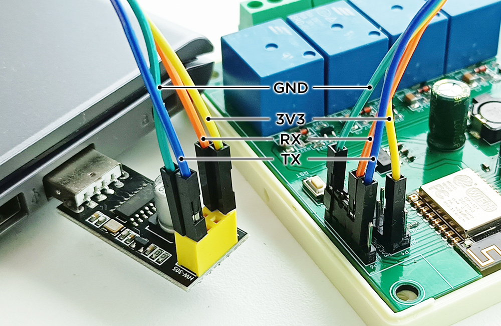 X4 module being flashed by the CH340 UART-USB converter